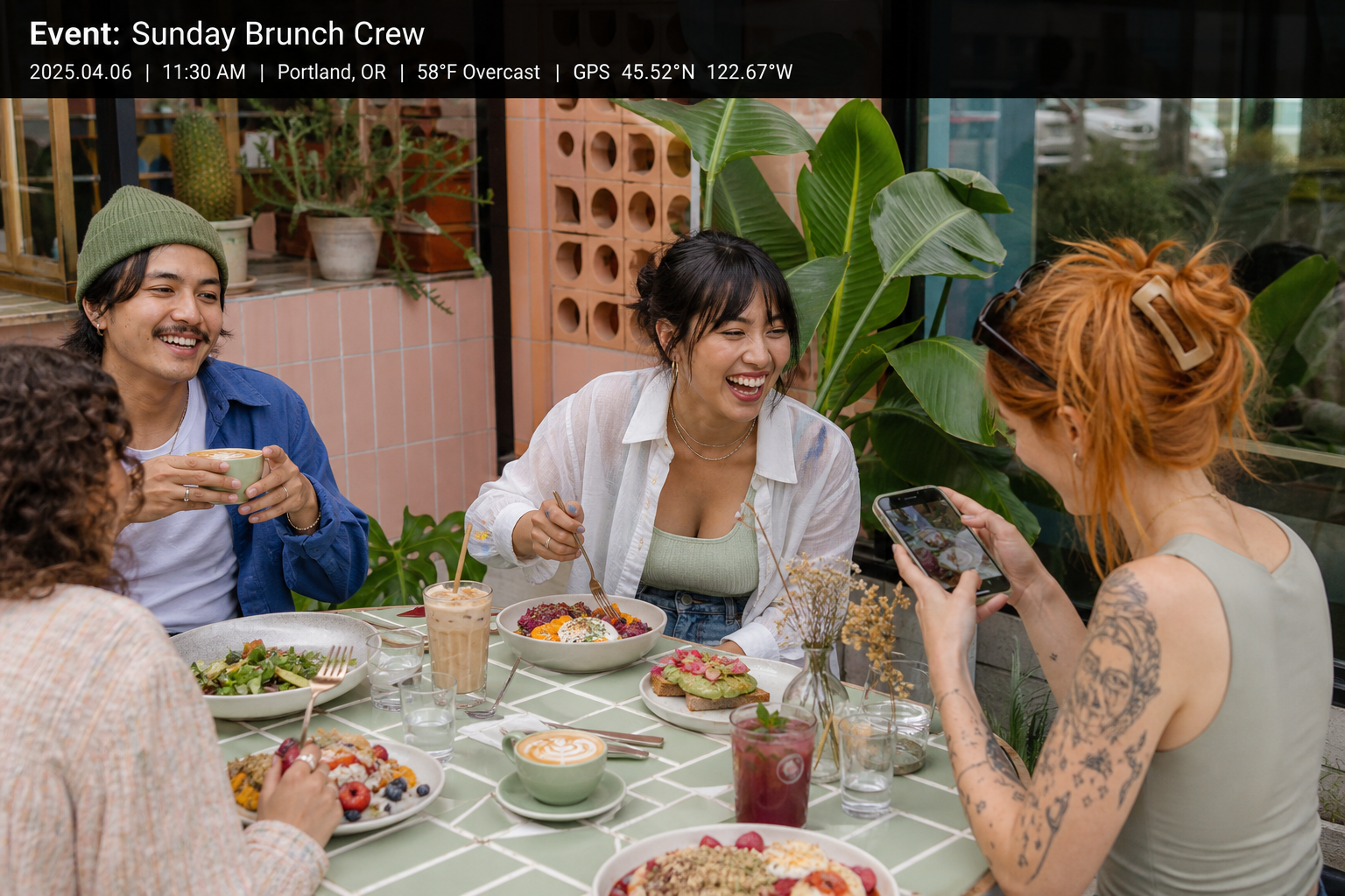 Sunday brunch crew record with event name and capture metadata on the image.